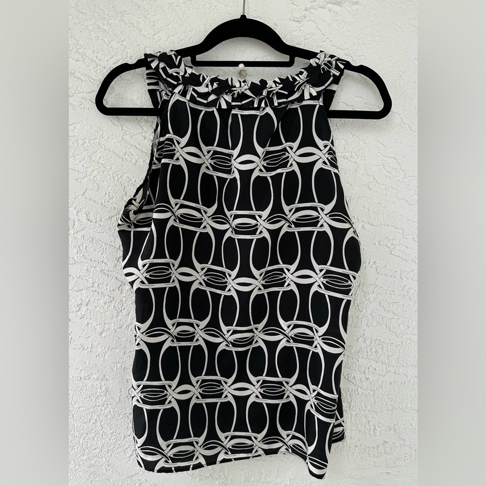 Michael Michael Kors Silk Blouse Sleeveless Black White Size 8 - Picture 4 of 5